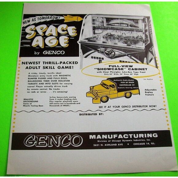 Space Age Arcade Game FLYER Genco 1958 Original NOS Vintage Ephemera Art Sheet - Picture 4 of 7